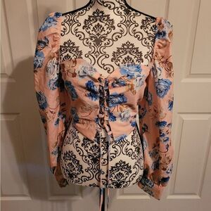 CBR Beautiful Blush Pink Floral Lace-Up Crop Top XL